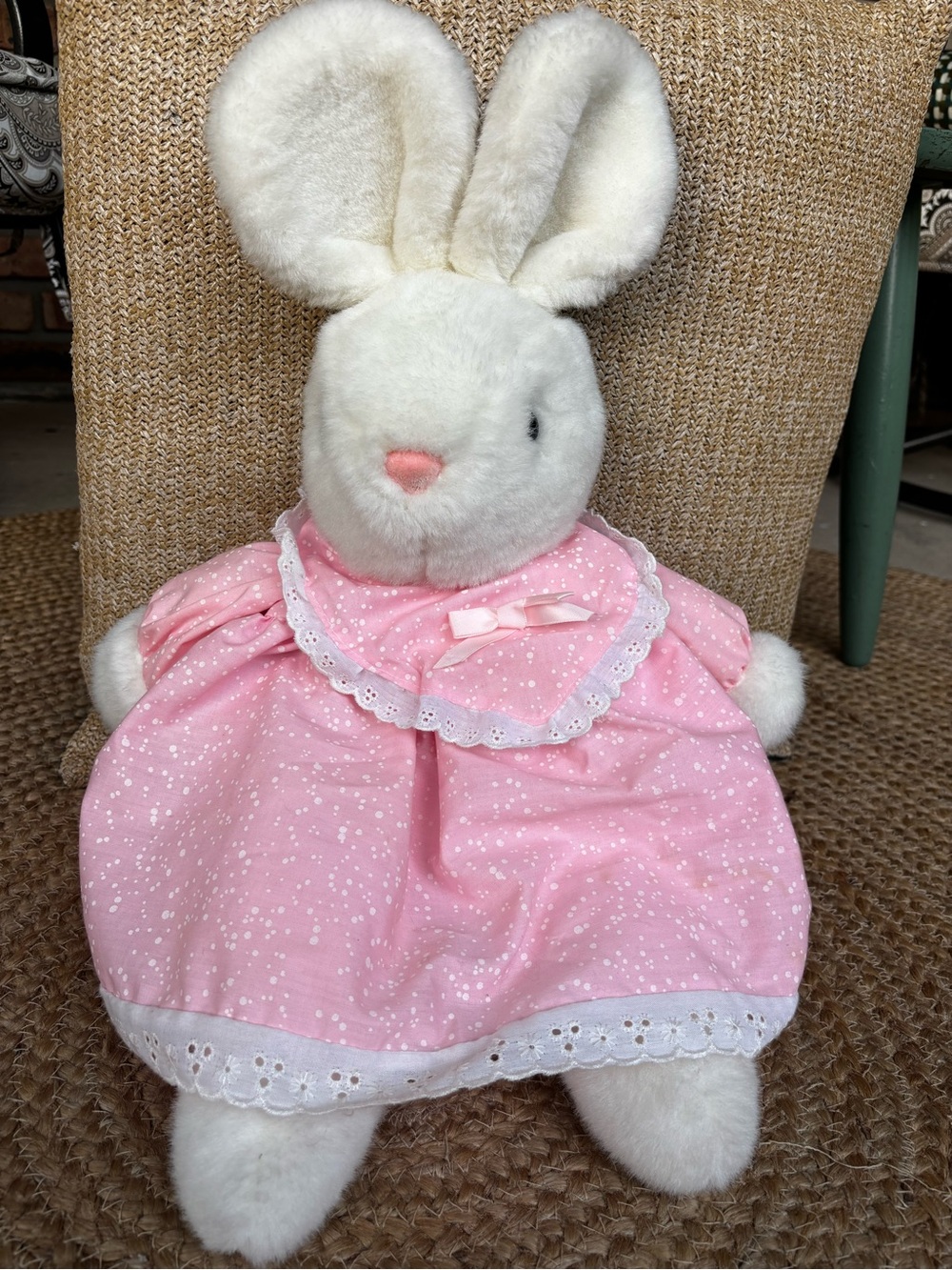 Vintage Anna Baby Club Plush Bunny Toy Pink Dress 1990
